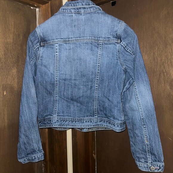 Girls Gap Kids Sz XX Large Blue Denim Jean Jacket Pink Thread Accent VGC - Picture 3 of 4